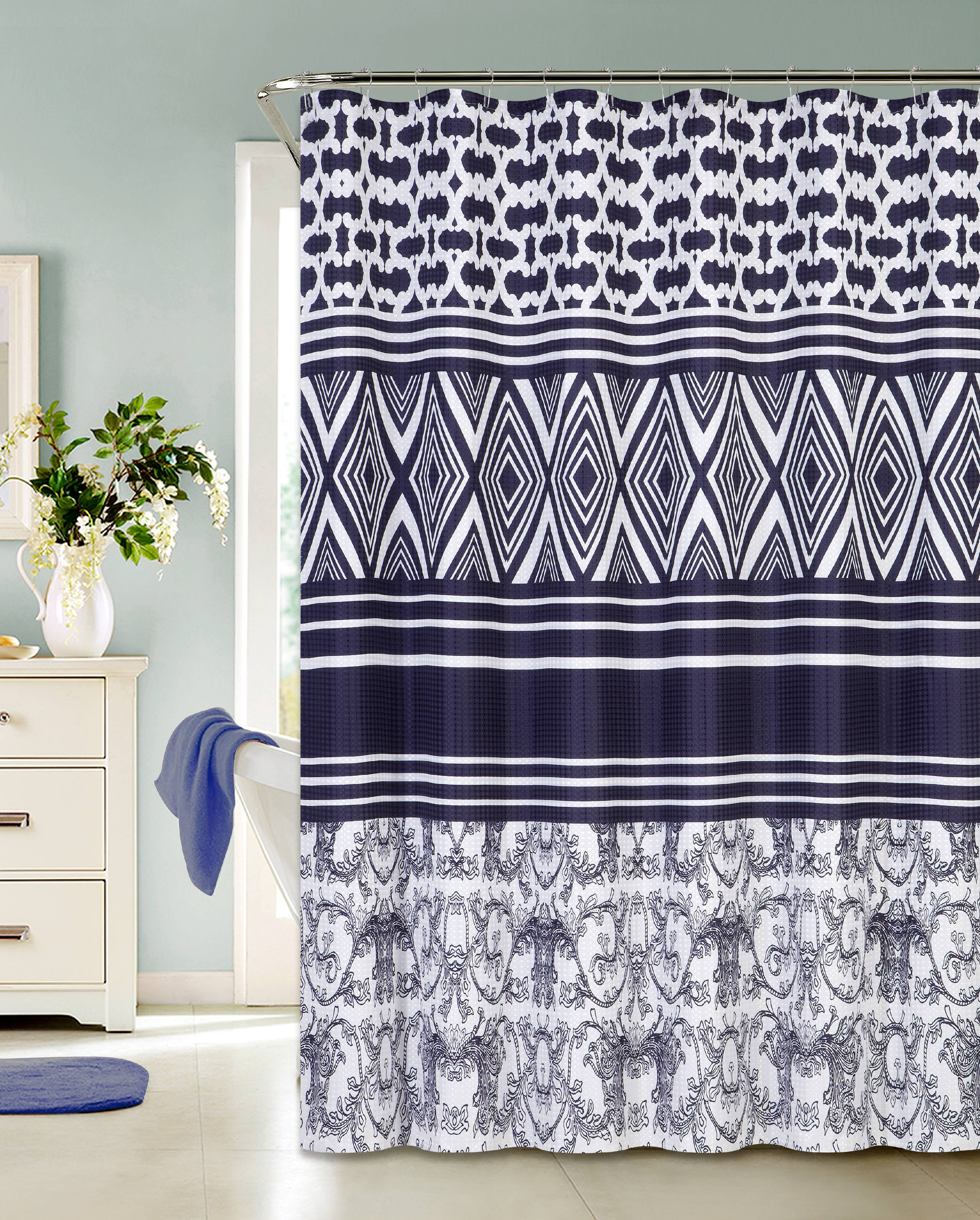 Dainty Home Printed Waffle Shower Curtain Concentric Diamonds Design