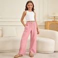 thumbnail image 2 of Girls Linen Pants Baggy Wide Leg Pants Casual Drawstring Pants Loose Fit Trousers with Pockets 4T-4T, 2 of 4