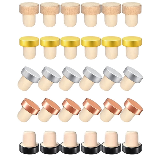 30 tapones de corcho para botellas de vino en forma de T, tapones de vino de degustación, tapones de corcho reutilizables de repuesto para botellas de cerveza de vidrio