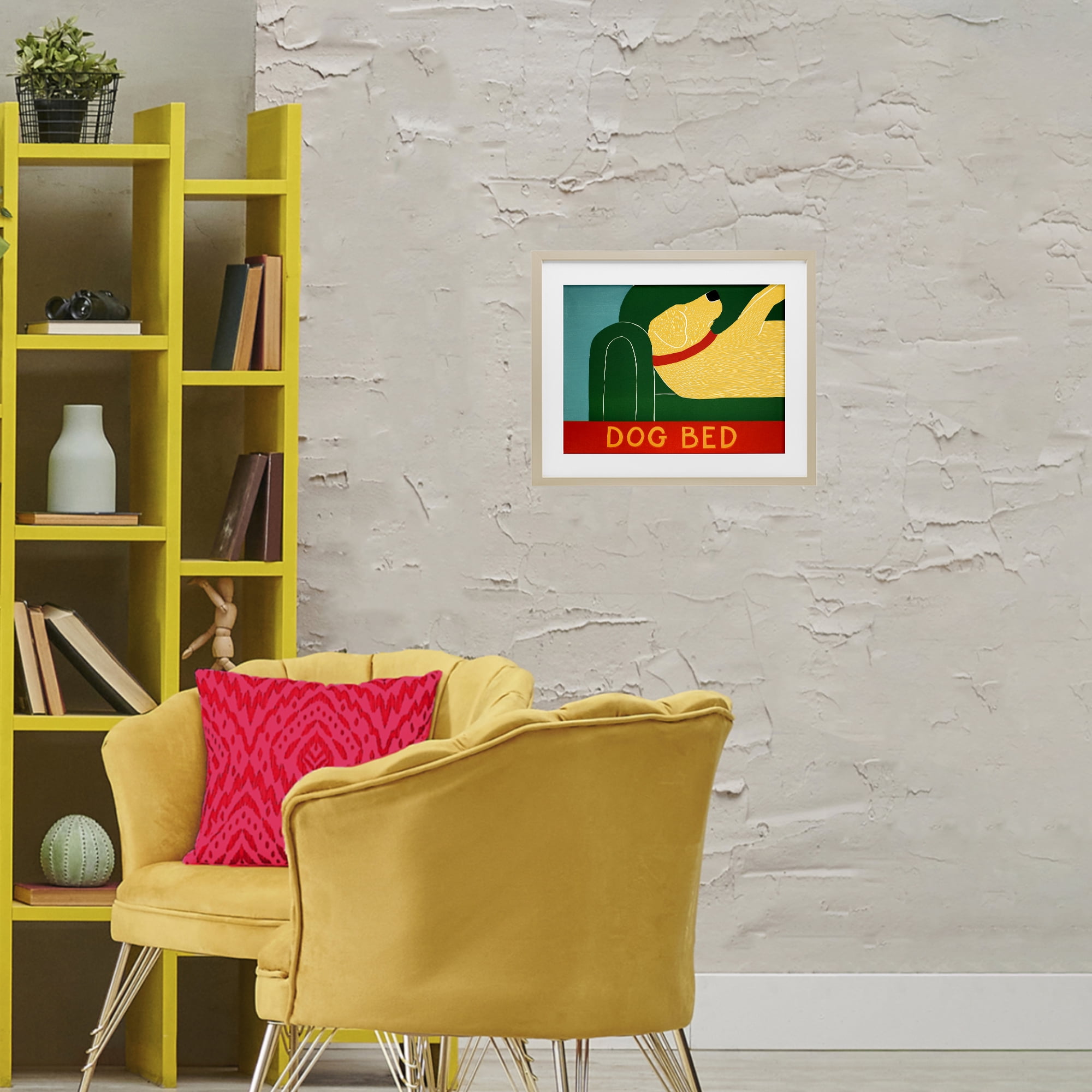 Dog Bed Labrador Birch Framed Print Under Glass, design by Stephen Huneck