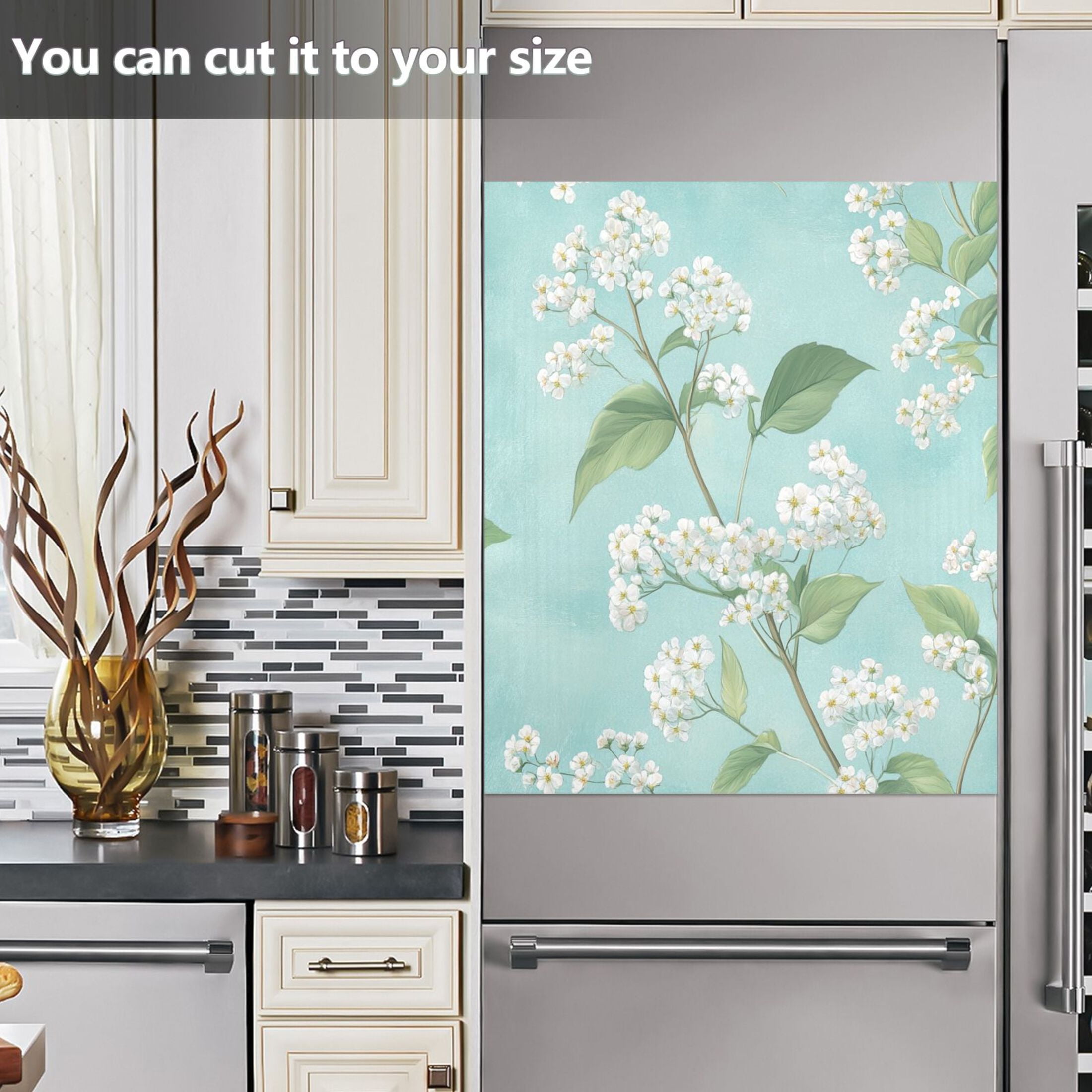 Dishwasher Magnetic Sticker 23x26 Inch Refrigerator Magnetic Sticker Washing Machine Magnetic Sticker Kitchen Panel Magnetic Sticker Home Decor Cool Cartoon White Flowers