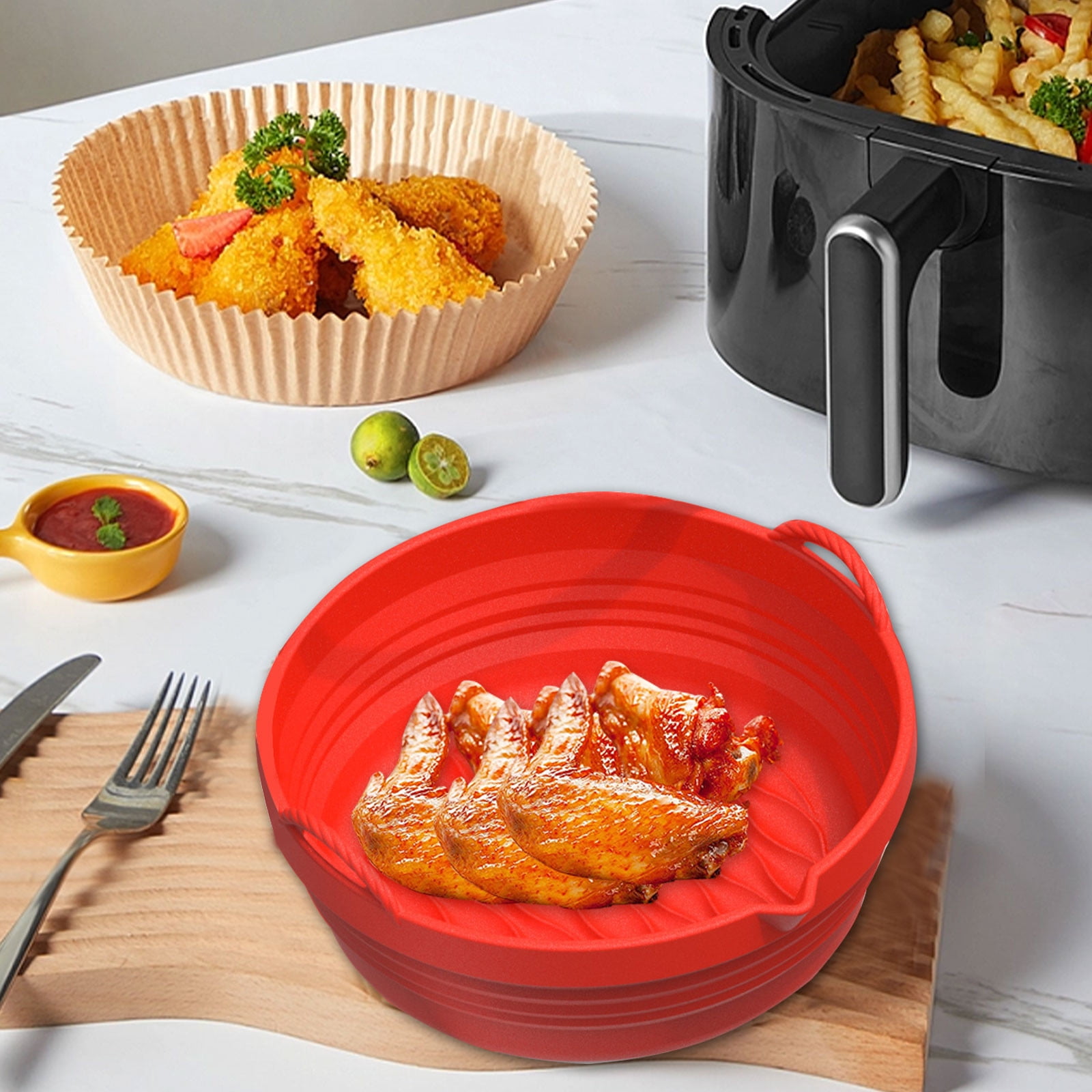 9Inch 2-Pack Square Silicone Air Fryer Liners for 6QT to 9QT Reusable Large