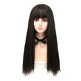 thumbnail image 2 of Perruque Longue Droite Air Bangs Couvre-Chef Perruque Noire Simulation Cheveux Humains Naturels et Réalistes 75cm/29,5 Po, 2 of 8