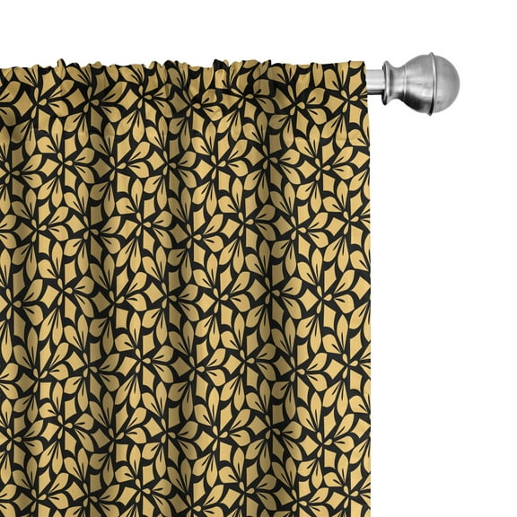 Ambesonne Royal Curtains, Floral Motifs on Dark Back, Pair of 28"x84", Mustard and Charcoal Grey