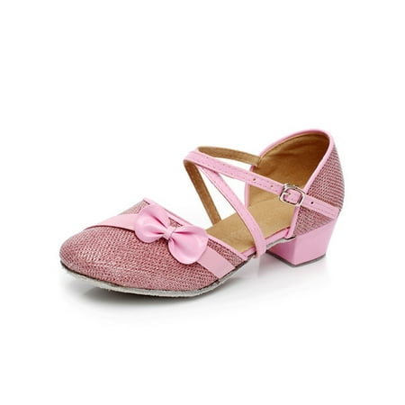 

Eloshman Girls Latin Shoe Ballroom Dancing Shoes Social Mary Jane Sandals Performence Comfort Tango Ankle Strap Pink 6.5Y