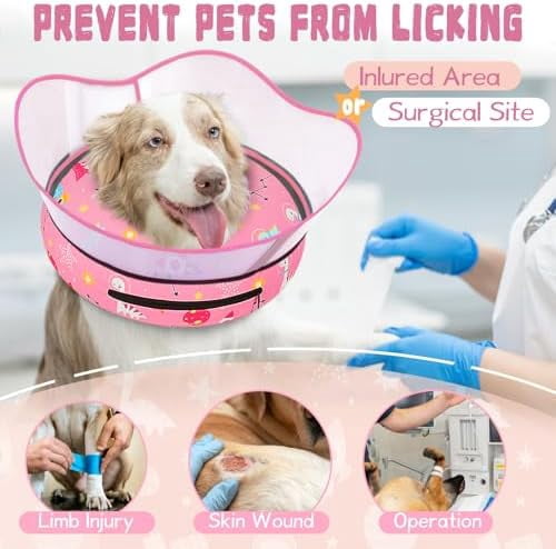 Elevated Inflatable Dog Cone Collar to Stop Licking, Dog Donut Collar After Surgery, Soft Pet Cone Alternative for Small Medium Large Dogs Pink,S(Neck 7"-9.5")