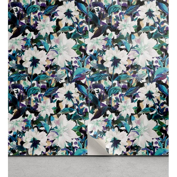 Ambesonne Floral Design Peel & Stick Wallpaper for Home, Modern Boho Stems Art, 13"x36", Seafoam Off White Indigo