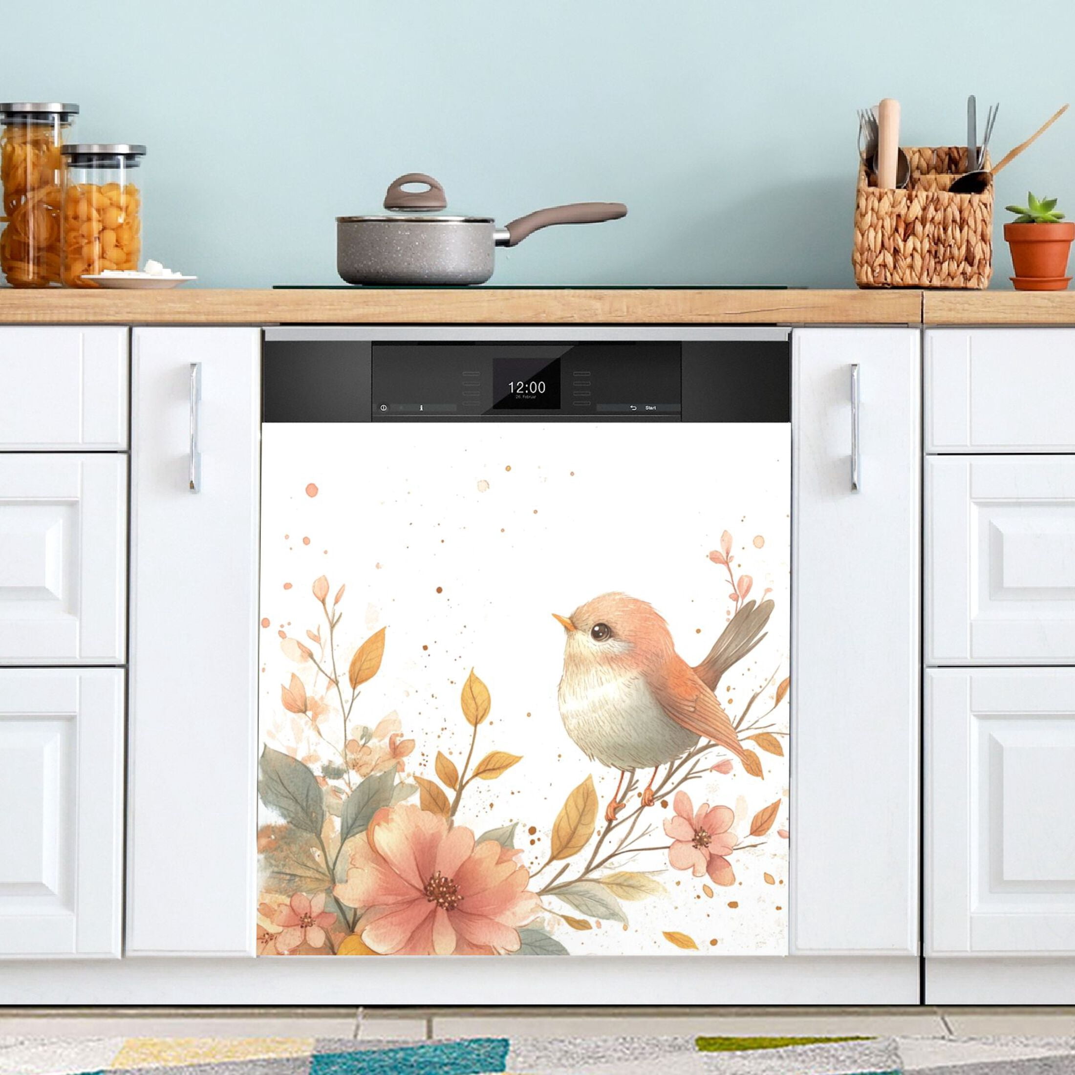 Dishwasher Magnetic Sticker 23x26 Inch Refrigerator Magnetic Sticker Washing Machine Magnetic Sticker Kitchen Panel Magnetic Sticker Home Decor Cute Cartoon Orange Bird