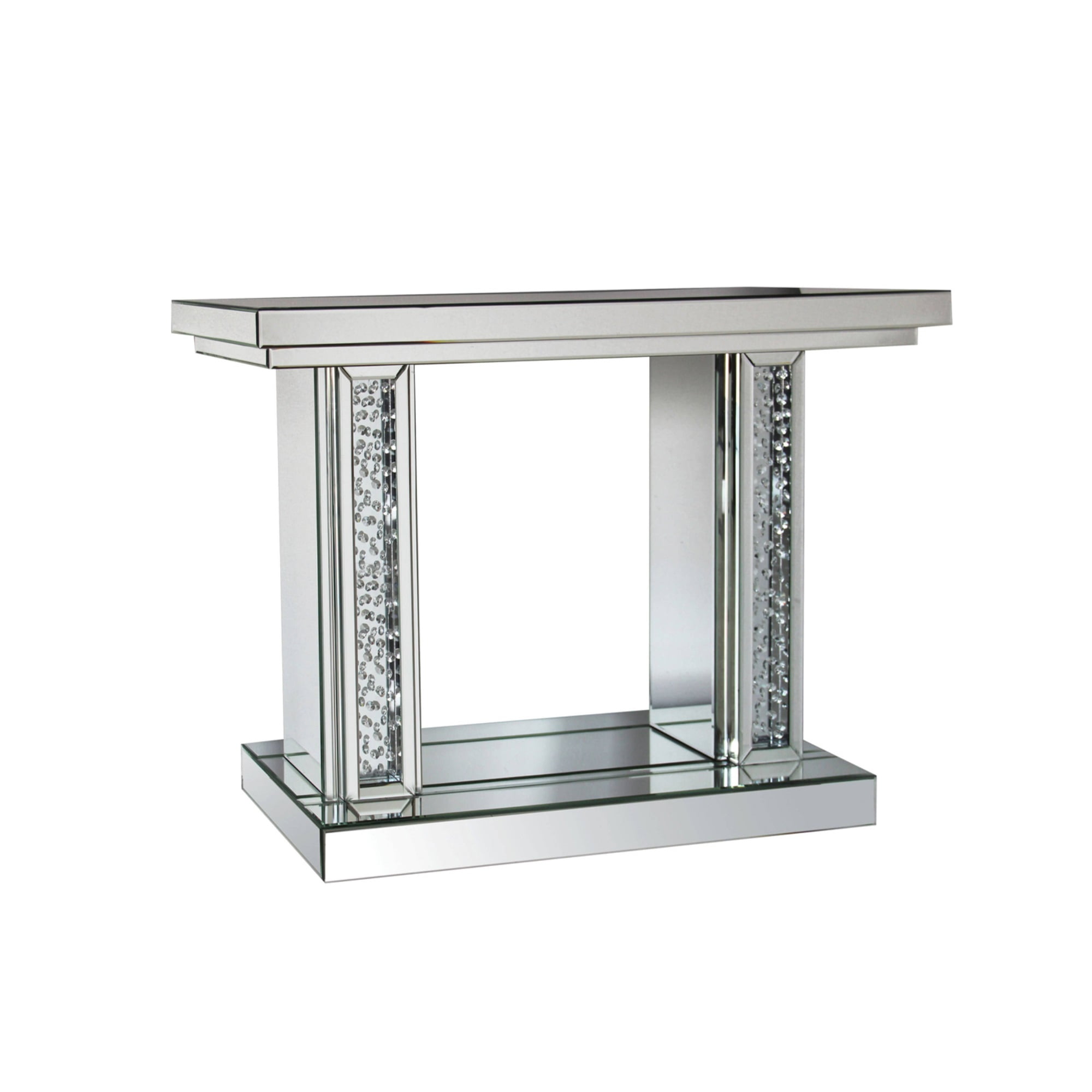 Wood and Mirror Console Table with Faux Crystals Inlay, Clear