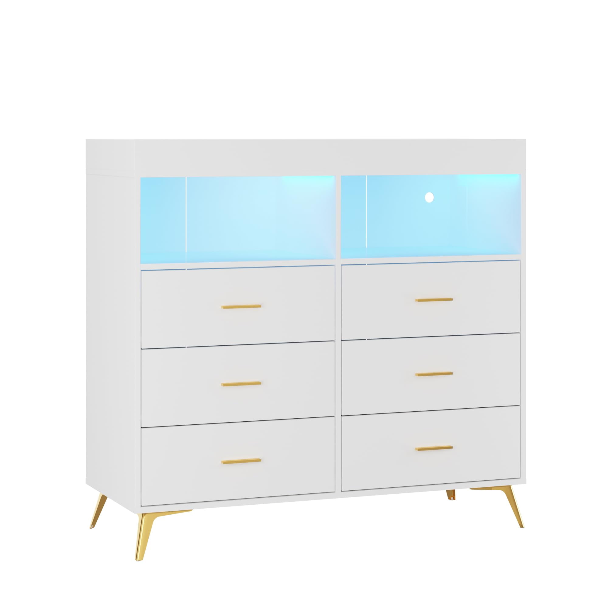 Huisuilinss Changing Table Dresser,Baby Dresser with 6 Drawers and 2 Shelves, Baby Changing Table Dresser with LED Lights,Nursery Dresser, Diaper Changing Station,Baby Dresser with Changing Table Top