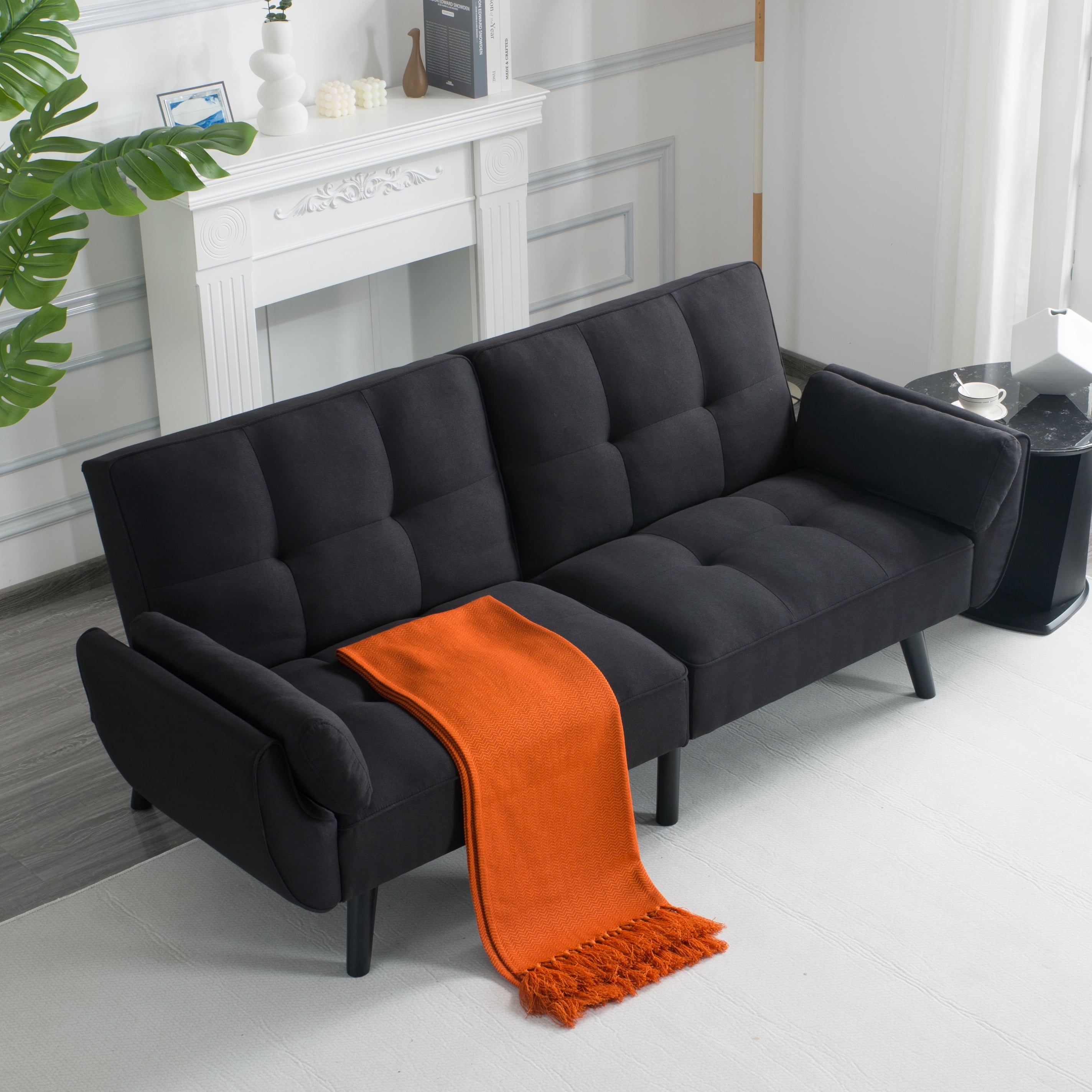 Gewnee Convertible Futon Sofa Bed, Sleeper Couch with 3‑Position Split‑Back, Multi‑Purpose Convertible Sofa for Small Space, Living Room, Apartment, Studio & Office, Black