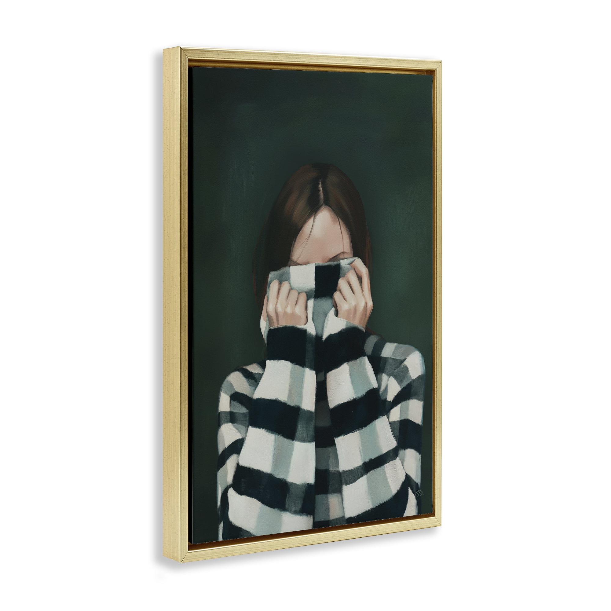 Stupell Industries Warmed Striped Sweater Portrait Gold Framed Floater Canvas Wall Art, design by Ros Ruseva