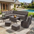 thumbnail image 2 of Bellefurn 7 Piece Outdoor Wicker Patio Furniture Set with Swivel Rocking Chairs,Outdoor Sectional Sofa Set L-Shaped Sectional Sofa with Ottomans,Rattan Conversation Set for Backyard Porch Garden, 2 of 11