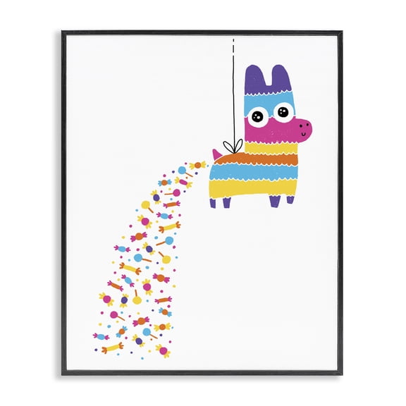 Stupell Industries Contemporary Party Pinata with Rainbow Candy Black Framed Giclee Art, 11 x 14, by Michael Buxton