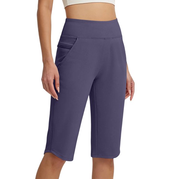 jobturf Summer Cropped Pants for Women Knee Length High Waisted Bermuda Shorts Athletic Workout Short Trousers with Pockets Size XXL