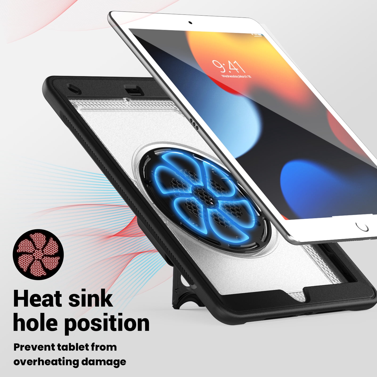 ELEHOLD Case for Apple iPad 10.2 2021/2020/2019 Pro 10.5'2017)(Air 3 10.5 (2019),Soft TPU Rugged Durable Case with 360° Rotating Hand Strap & Foldable Hidden Stand & Pencil Holder,Clear
