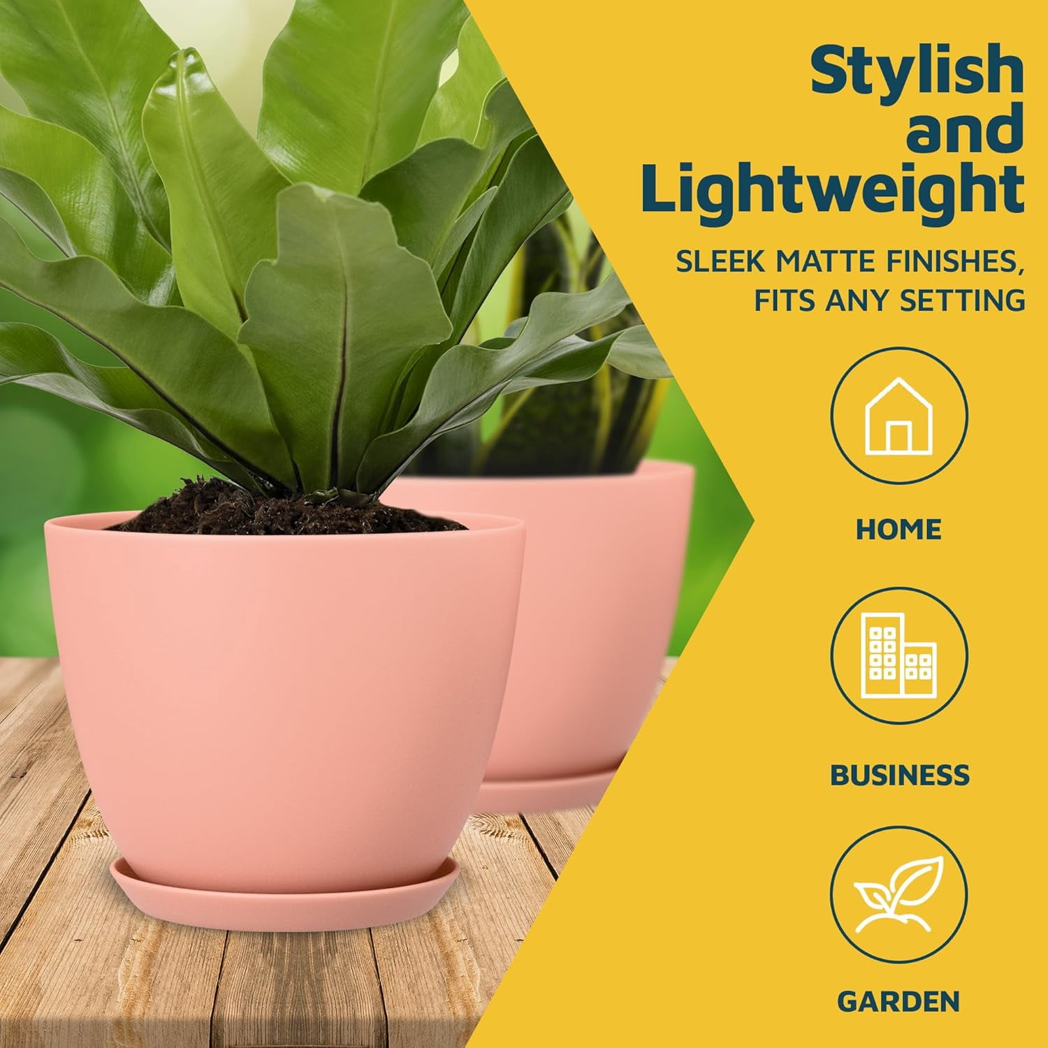 Pink Plant Pots with Drainage Holes & Saucers 15 Packs, Indoor & Outdoor Stackable Plastic Planters in Multiple Sizes for Houseplants & Flowers, Durable & Weatherproof Materials, Matte Finish