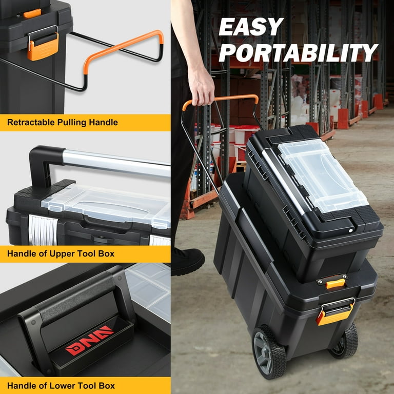 DNA Motoring 3-Tier Tool Box with Extendable Handle, Portable