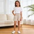 thumbnail image 2 of TOWED22 Girls Boys Plaid Shorts Kids Gingham Elastic Waist Wide Leg Short Pants with Pockets(Khaki,3-4 Y), 2 of 9