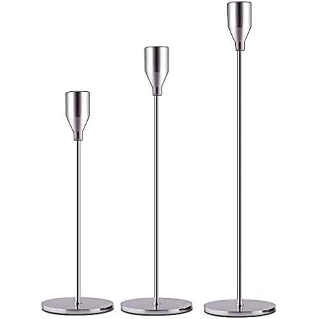 Juego de 3 portavelas de color negro mate para velas cónicas, candelabro decorativo para bodas, cenas, fiestas, se adapta a velas de 3/4 pulgadas de grosor y velas LED (soporte de vela de metal)