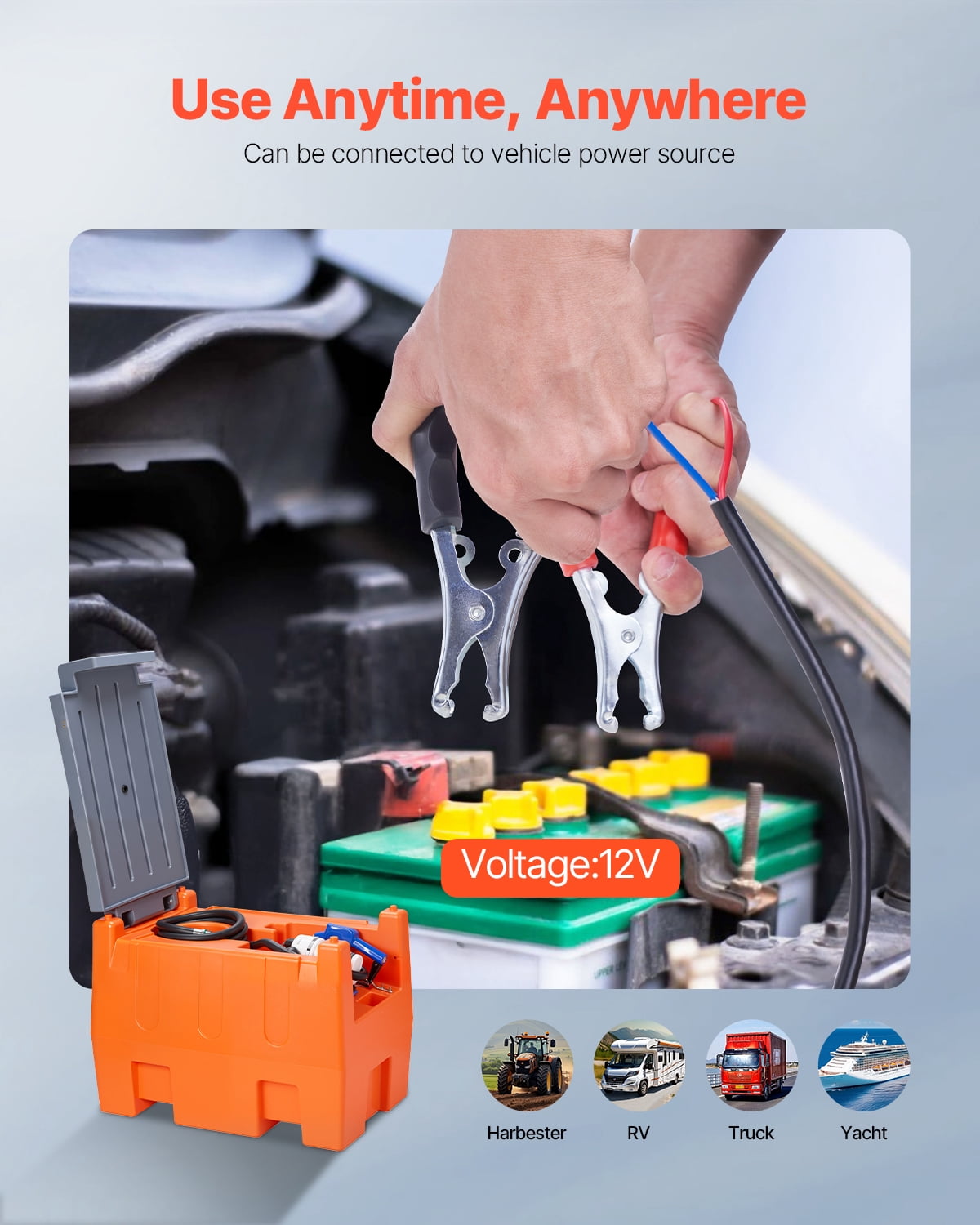 VEVOR 12V DEF Transfer Pump Kit, 8.5 GPM, Diaphragm Irrigation Self Priming Electric Water Pump, with 58 Gallon Tank, Automatic Nozzle, 13.12 ft Hose, 26.25 ft Lift, for Diesel Exhaust Fluid Urea