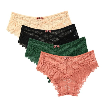 uublik Value 4-Pack  Plus Size Thongs for Women No Show Thong Lace Panties Breathable Comfortable Underwear Womens