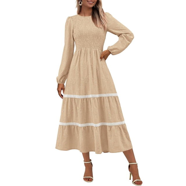Vestido PRETTYGARDEN para mujer, midi, manga larga, manga larga, estampado floral