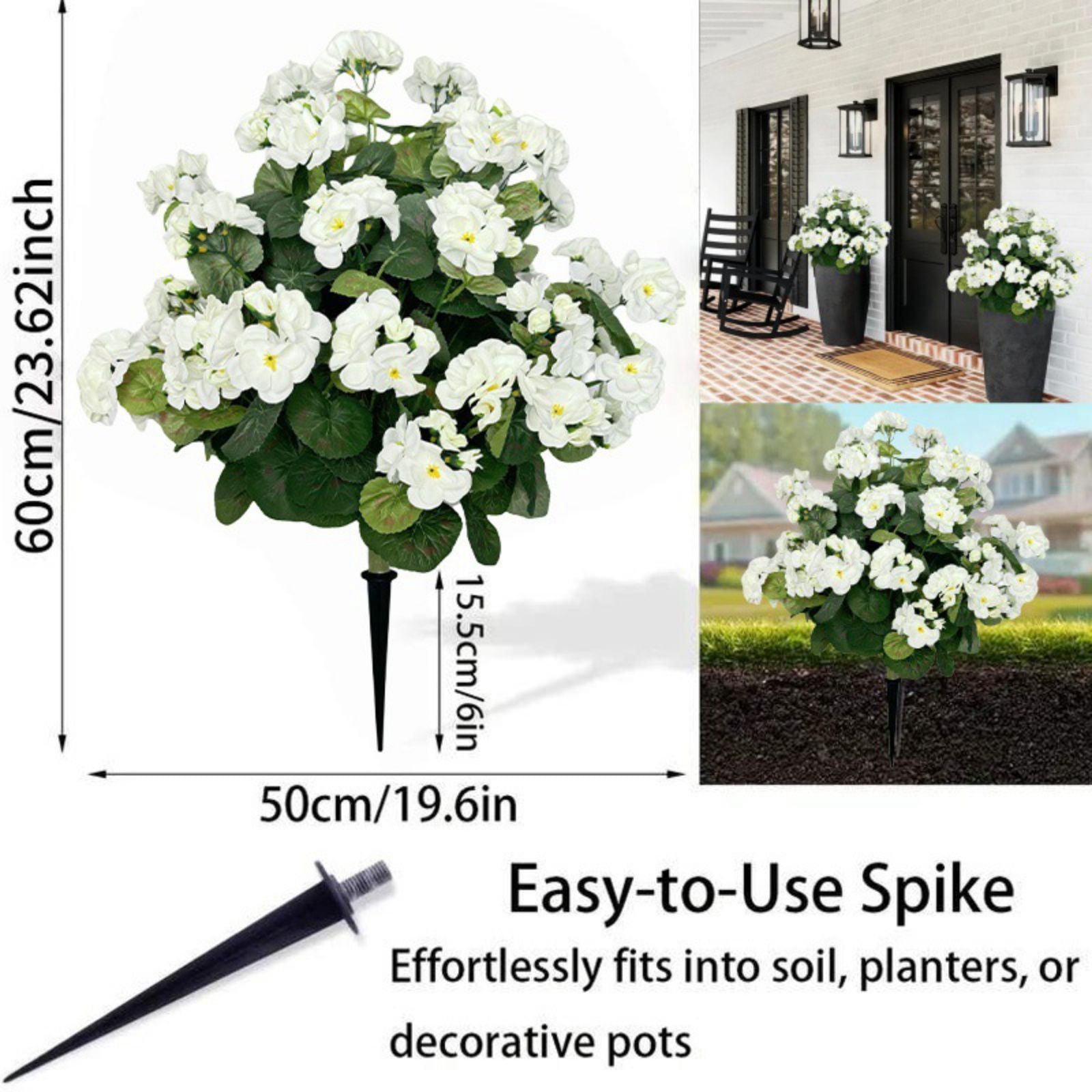 Artificial Boxwood Topiary Ball with Geraniums Flowers with Spikes for Outdoor, UV Resistant Faux Greenery Shrubs, Realistic Fake Bushes Plants for Garden, Yard, Front Porch, Patio Decor