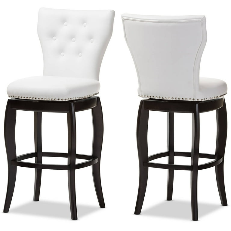 Baxton Studio Leonice Modern and Contemporary White Faux Leather Upholstered Button-tufted 29-Inch Swivel Bar Stool - Set of 2 Baxton Studio Leonice Modern and Contemporary White Faux Leather Upholstered Button-tufted 29-Inch Swivel Bar Stool - Set of 2