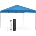 thumbnail image 1 of Smartxchoices Tente Pliante 10 x 10 Pieds - Abri de Plage Instantané avec Sac de Transport à Roulettes, 4 Cordes, Pieds Droits, Piquets, Tente Extérieure Réglable en Hauteur Protection Solaire, Bleu, 1 of 7