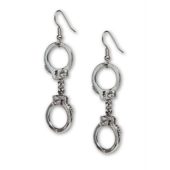 Double Handcuff Dangle Earrings Silver Finish Pewter by Real Metal #076L