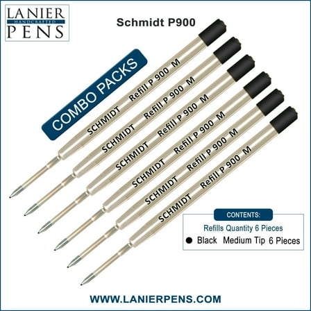 6X Schmidt P900 M Parker Style Ballpoint Refill Black Ink Medium Tip