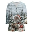 thumbnail image 4 of Amidoa V-Neck Tops for Women Ugly Christmas Gray 3/4 Sleeve Blouses Santa Prints Buttons Clothing Women's Blouse S, 4 of 5