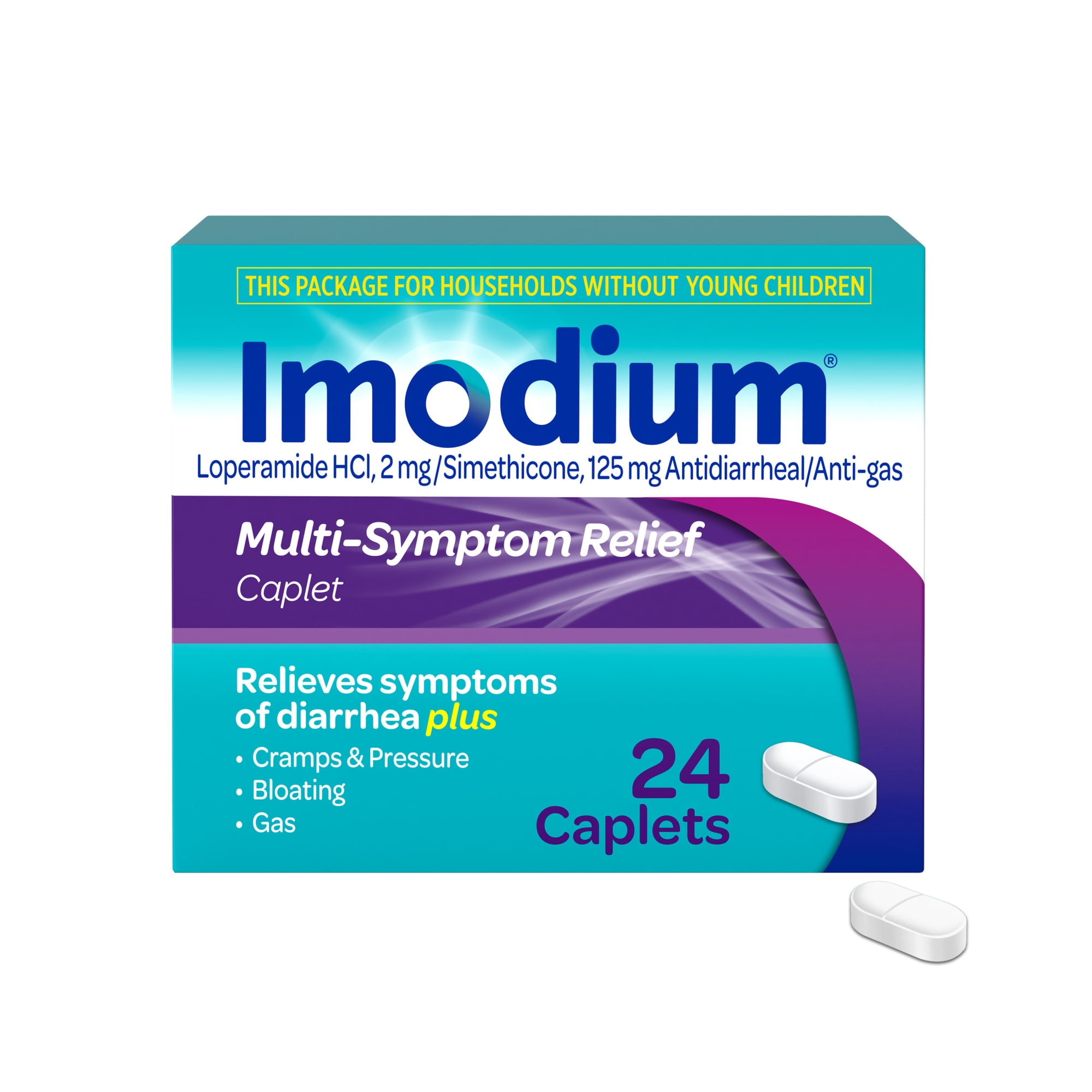 Imodium Multi-Symptom Relief Anti-Diarrheal Caplets 2mg Loperamide & Simethicone 125 mg, 24 Count