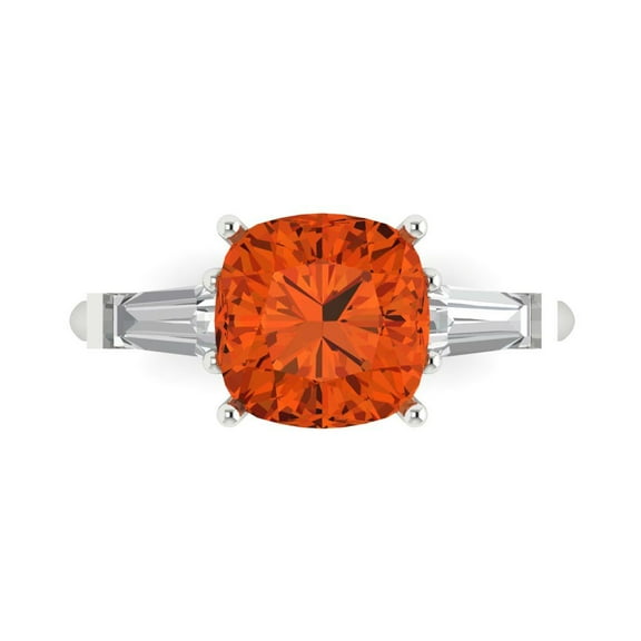 Three-Stone Engagement Ring for Women - 3ct Simulated Red Diamond in 14K White Gold Promise Ring