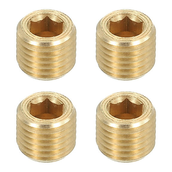 4Pcs Brass Pipe Plug Fitting, 1/16" BSP Male Internal Hex Thread Socket Pipe Plug
