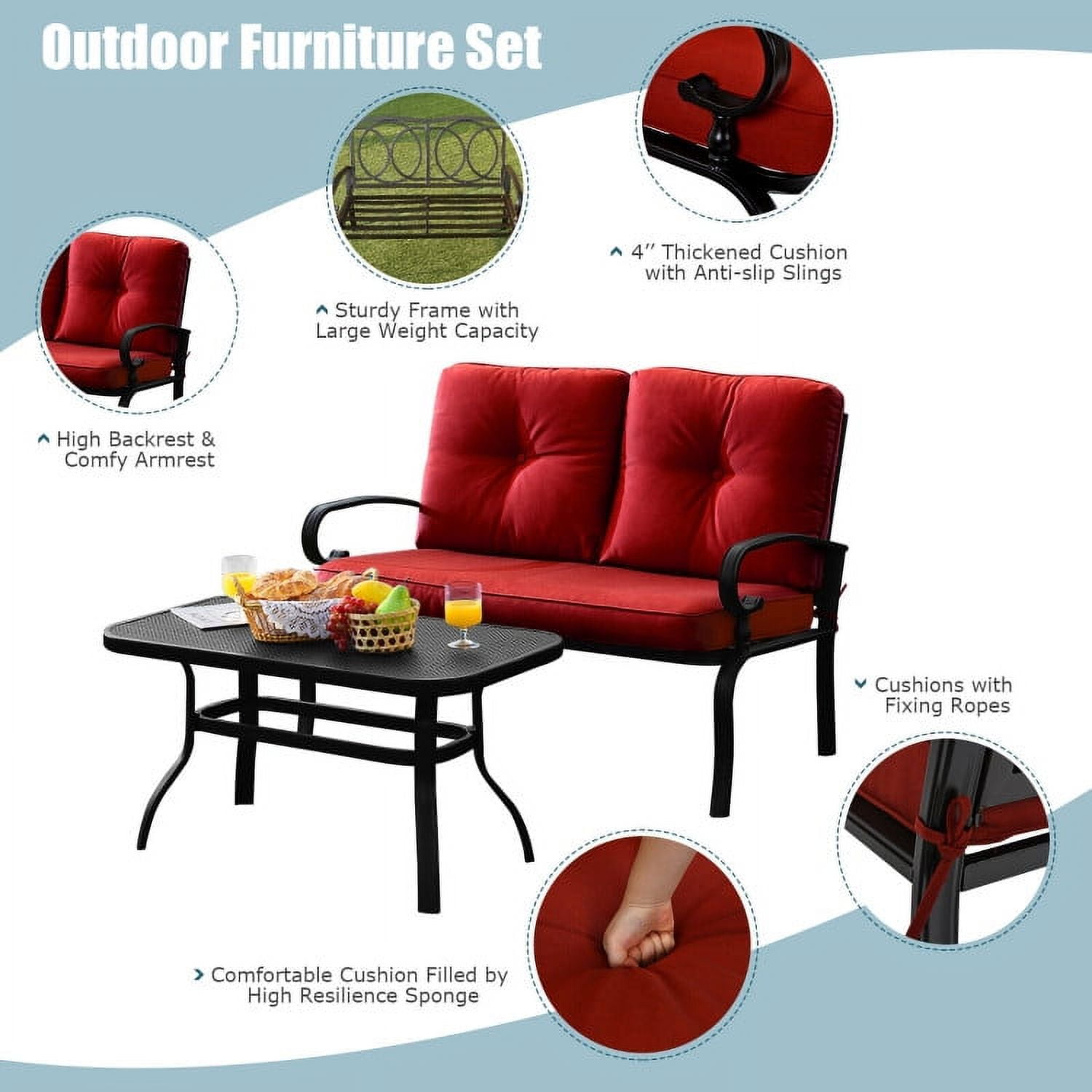 Aimee Lii 2 Pieces Outdoor Patio Furniture Set for Backyard and Poolside, Patio Conversation Sets, Red