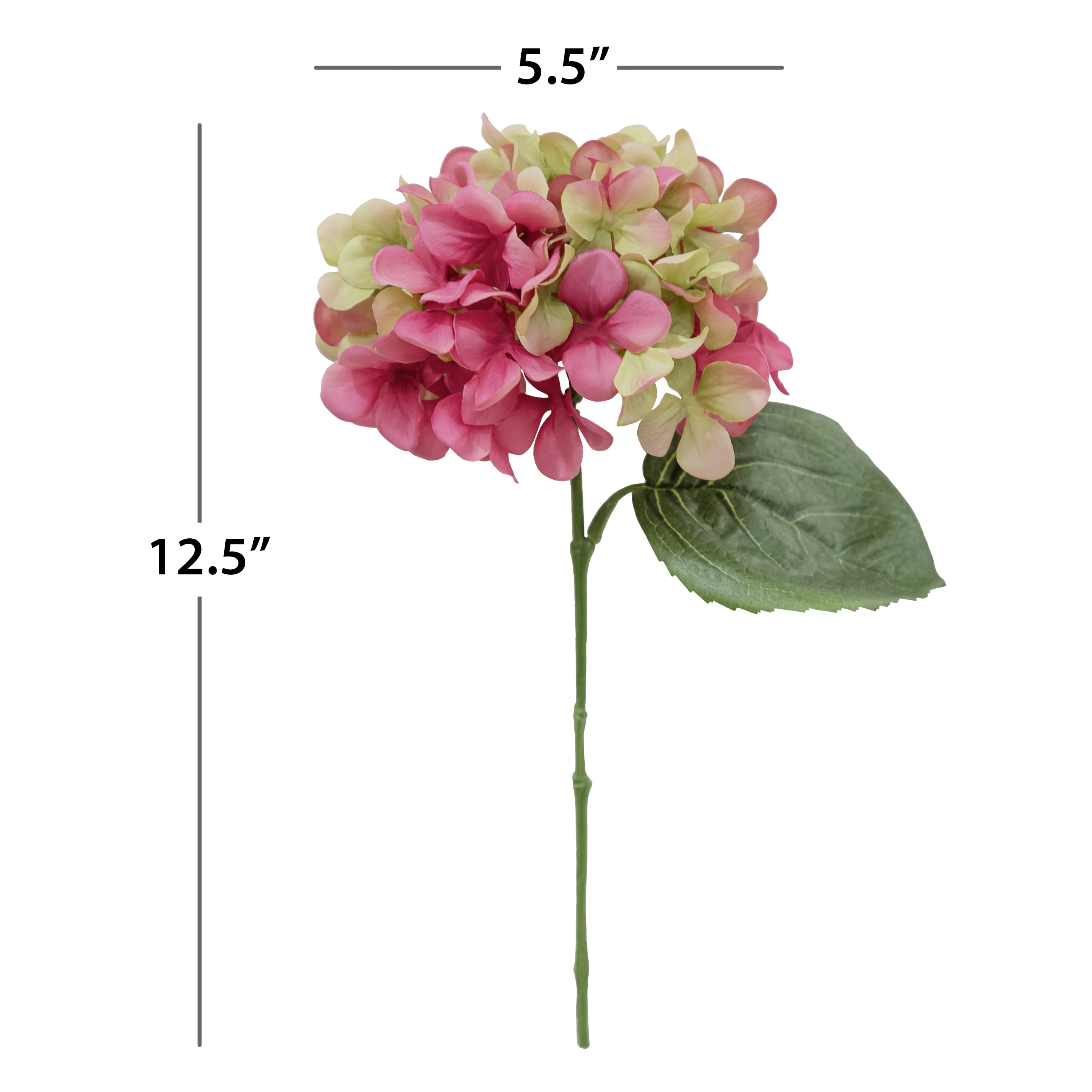 Mainstays 12.5" Artificial Silk Pink & Green Hydrangea Short Stem