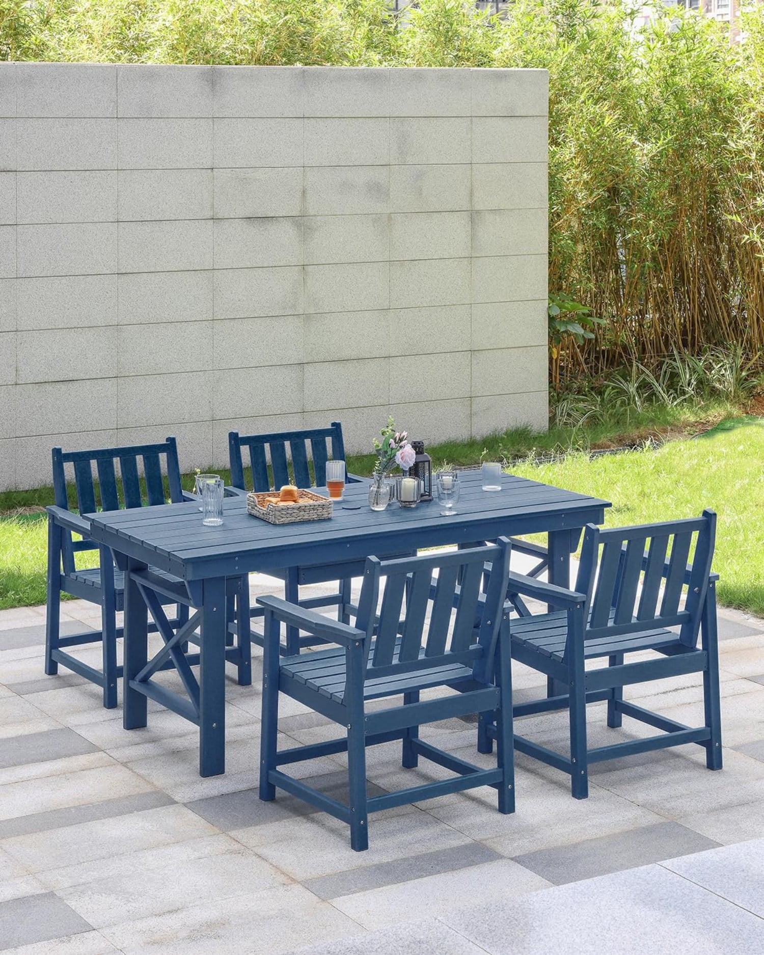 HDPE Dining Chair Set of 4, All Weather Outdoor Dining Chairs with Ergonomic Backrest, Heavy Duty Patio Chairs for Backyard, Garden, Poolside, Deck, Navy