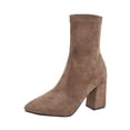 thumbnail image 1 of Bottes Mi-Mollet pour Femmes pour Sorties Décontractées avec Matériau en Daim Talon Bloc et Bout Rond Design Idéal pour Automne et Hiver Confortables - Style On Bottes d'Hiver pour Femmes (Couleur : Kaki, Taille : 37), 1 of 9