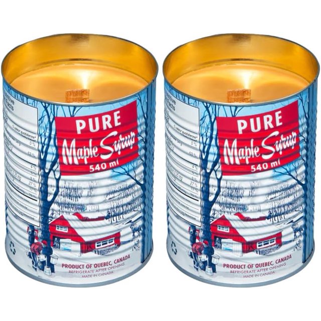 Seracon Handcrafted Maple Syrup Tin Candle, Authentic Maple Scent with Natural Soy Wax (Wooden Wick, 2 Pack)