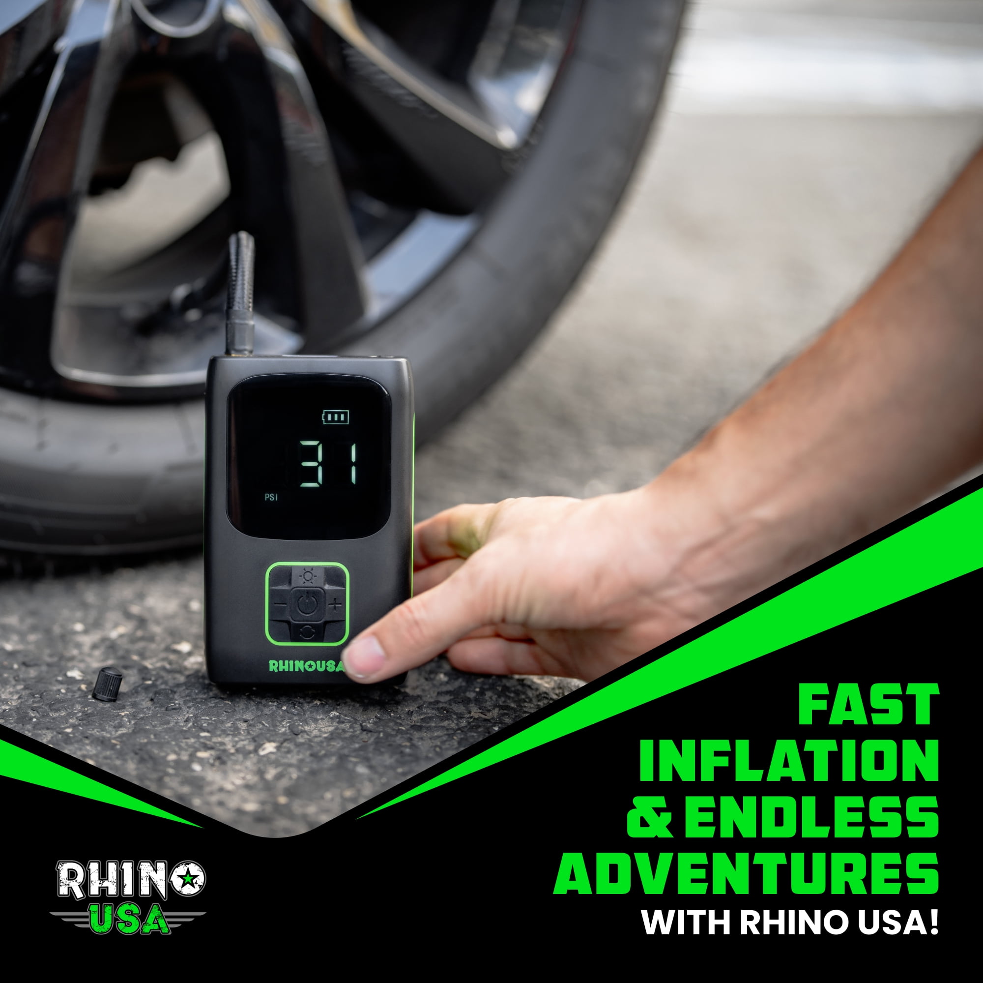 Rhino USA 150 PSI Tire Inflator Portable Air Compressor Upgraded Air Pump with Digital Pressure Gauge