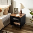 thumbnail image 2 of Mid Century Modern Nightstand Of 2, Grille Striped Doors Bedside Tables With Metal Legs, Bedroom End Personalizable Drawer, Black 2pcs Nightstand, Door Table Adaptable Use,, 2 of 6