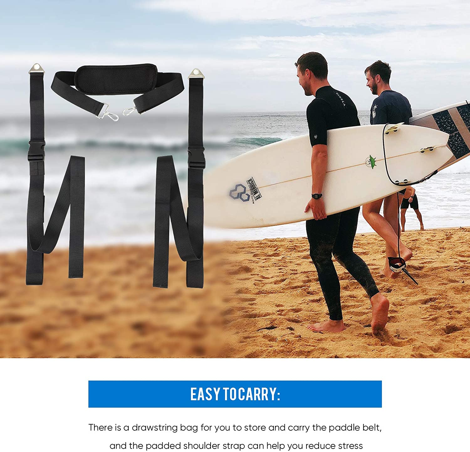 Sangle De Transport Pour Surf, Kayak Ou SUP – Réglable, Bandoulière Rembourrée, Légère Et Résistante – Accroche Ta Pagaie En Plus !