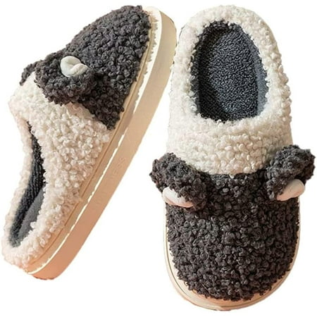 

PIKADINGNIS Fashion Cute Bear Fluffy Slippers for Women Men Furry Fur Soft Warm Anti-skip Indoor Shoes