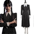 thumbnail image 1 of Wednesday Addams Cosplay Anime Costume Black Dress Outfits Halloween Christmas Carnival Party Disguise Suit For Kids Adults, 1 of 5