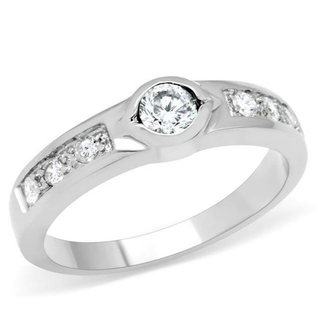 Bague en Acier Inoxydable Poli avec AAA Grade CZ en Clair - Taille 5