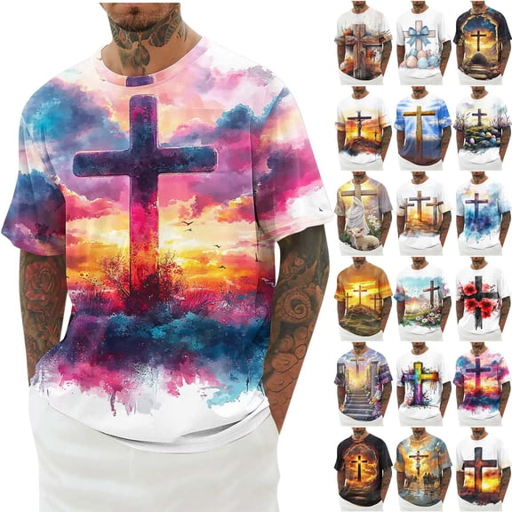 Big and Tall Men's T-Shirts Crew Neck Short Sleeve Easter Shirts Casual Loose Stretchy Summer Tops Workout Activewear