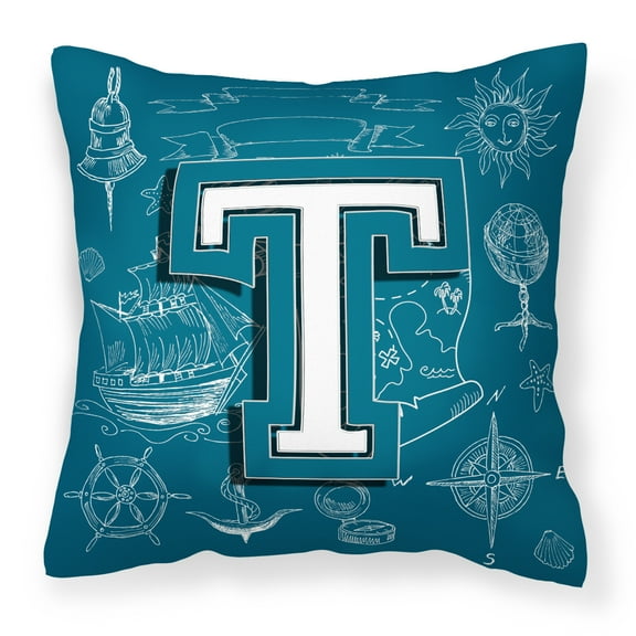 Carolines Treasures CJ2014-TPW1414 Letter T Sea Doodles Initial Alphabet Canvas Fabric Decorative Pillow 14Hx14W