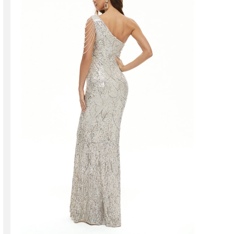 QATAINLAV Mermaid Maxi Dress for Women One Shoulder Wedding Guest Cocktail  Dresses Fashion Glitter Sequin Prom Formal Slim Fit Evening Gown Silver L -  Walmart.com